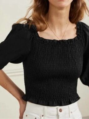 Boden Linen Smocked Carrie Crop Top
